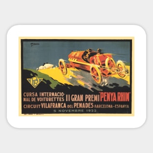 1922 Spanish Grand Prix Automobile Race, Barcelona - Vintage Poster Design Sticker